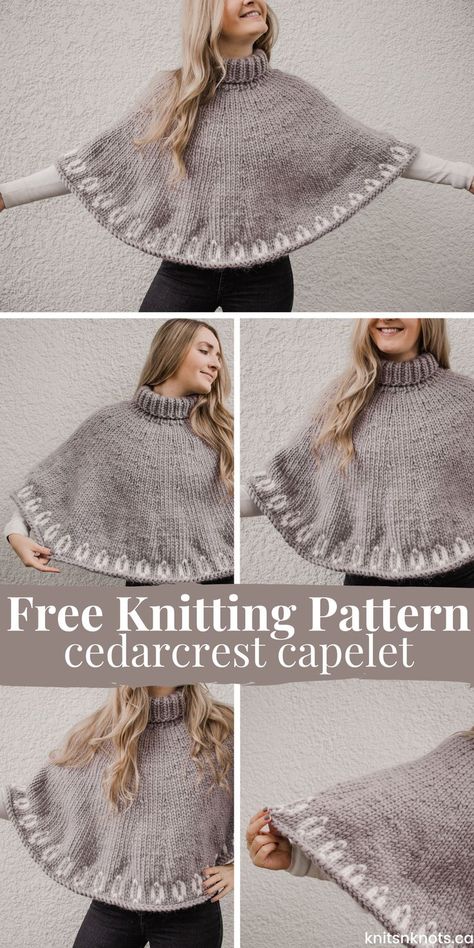 Free Knitted Poncho Patterns, Crochet Caplet Shawl Free Pattern, Chunky Yarn Knitting Patterns, Knit Poncho Free Pattern, Knitted Poncho Patterns Free Easy, Bulky Yarn Knitting Patterns, Poncho Knitting Patterns Free, Knitting Pattern Poncho, Knitted Poncho Patterns Free