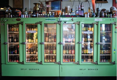 Bottle Shop Design, Fridge Display, Portland Travel Guide, Old Fridge, Brewery Bar, Brewery Design, Craft Beer Bar, Beer Fridge, Beer Store