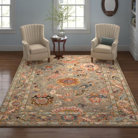 Langley Street Kraker PMA-01 Grey, Multi | Wayfair Brown Area Rugs In Living Room, Traditional Rugs In Living Room, French Country Rug, Hooked Wool, Beige Tones, Comfy Couch, Wood Pellets, Gray Area Rug, Carpet Colors