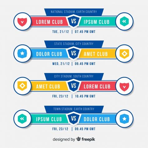 Colorful tournament schedule with flat d... | Free Vector #Freepik #freevector #design #template #sport #football Tournament Bracket Design, Schedule Sport Design, Football Scoreboard, Cricket Schedule, World Cup Schedule, Cricket Poster, Sports Design Ideas, Vs Logo, Competition Games