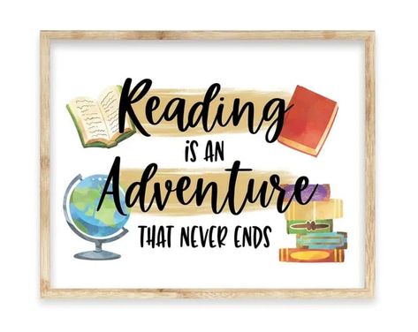 Reading Adventure, Classroom Decor, Classroom Inspiration Sign, Quote Classroom Door, Library Decor, Reading Sign PRINTABLE Adventure Classroom, Reading Corner Classroom, Reading Poster, Adventure Quote, Book Swap, Poster Classroom, Library Quotes, Adventure Summer, Library Signs