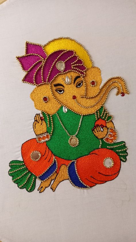 Ganesha Aari Work, Ganpati Embroidery Designs, Vinayagar Aari Work, God Aari Work, Ganpati Bappa Aari Work, Ganpati Embroidery Work, Long And Short Stitch Aari Design, Ganesh Embroidery, Dipawali Images