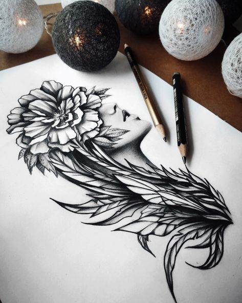 Wings And Flowers Tattoo, Woman Tattoo Sketch, Feather Tattoo Design, Woman Tattoo, Angel Wings Tattoo, Upper Arm Tattoos, Wing Tattoo, Floral Tattoo Sleeve, Tattoo Arm