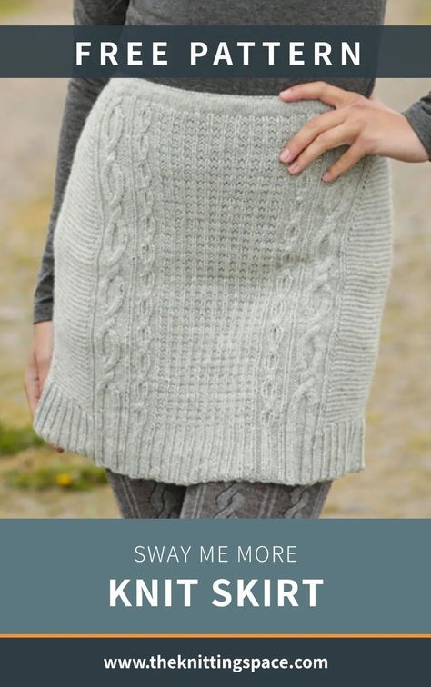 Get ready to have lighter and cooler days this spring with the Sway Me More Knit Skirt. It features pretty cables and beautiful texture and it's perfect for warmer days. This skirt makes for a lovely gift idea for any special occasion. | Discover over 7,000 free knitting patterns at theknittingspace.com Knit Skirt Pattern Free, Summer Knitting Projects, Spring Knitting, Knit Skirt Outfit, Knitting Space, Knit Skirt Pattern, Winter Knitting Patterns, Fall Knitting Patterns, Spring Knitwear