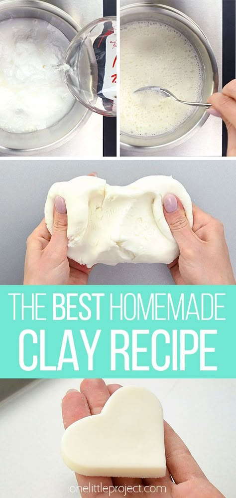 Learn how to make clay with this simple air dry clay recipe! Our homemade clay is the BEST to work with and it dries a perfect, crisp white, ready for a coat of paint. Great for kids crafts, adult projects, and a fun DIY activity for families to make together. Baking Clay Recipe, How To Paint Sculpey Clay, Diy Molds For Clay, Clay Ornament Recipe, Mold It Clay Ideas, Crafts With Home Supplies, How To Make Clay For Slime, Clay Recipe Oven Bake, Homemade Oven Bake Clay