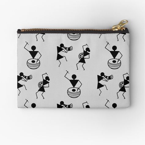 Get my art printed on awesome products. Support me at Redbubble #RBandME: https://www.redbubble.com/i/pouch/Warli-Art-musicians-by-HariniArts/71273156.440R3?asc=u Pouch Painting, Indian Mehandi, Warli Paintings, Worli Painting, Warli Art, Birthday Gifts For Boyfriend Diy, Customised Phone Case, Handpainted Bags, Glass Bottles Art