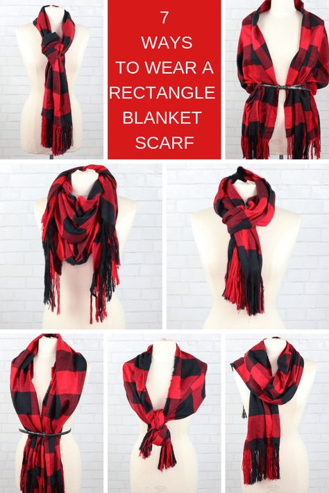 How to Make a Blanket Scarf Three Different Ways | JOANN - Sweet Red Poppy How To Wear A Scarf Around Your Neck, Layered Hijab, Shirt Blouse Outfit, Rectangle Shawl, Sweet Red Poppy, Scarf Outfit Winter, How To Wear A Blanket Scarf, Make A Blanket, Scarf Wearing Styles