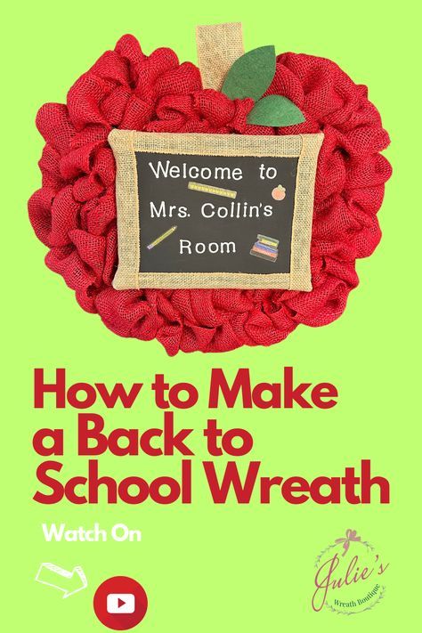 It's almost that time of year...back to school! Are you looking for a gift to start the school year for your childs teacher? Julie shows you step by step in her youtube tutorial how to create this adorable apple wreath for the classroom door or fall wreath for your front door. Want to learn how to make an apple frame? Click the link to see how easy it can be. Even better, all the products can be found at Hobby Lobby! #HobbyLobby #backtoschool #applewreath #youtubetutorial #julieswreathboutique Apple Wreath Diy, Diy Wreath Tutorial, Back To School Wreath, School Wreaths, Teacher Wreaths, Burlap Wreath Tutorial, Apple Wreath, Diy Apple, Holiday Wreaths Diy