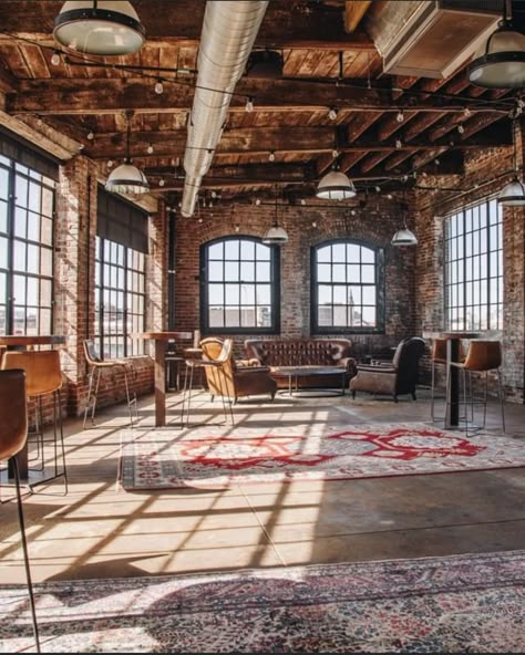 Urban Loft Apartment Industrial Style, Brick Industrial Interior, Industrial French Decor, Warehouse Living Floor Plans, Industrial Astethic, Warehouse Home Converted, Rustic Loft Apartment, Brick Loft Apartment, Industrial Warehouse Home