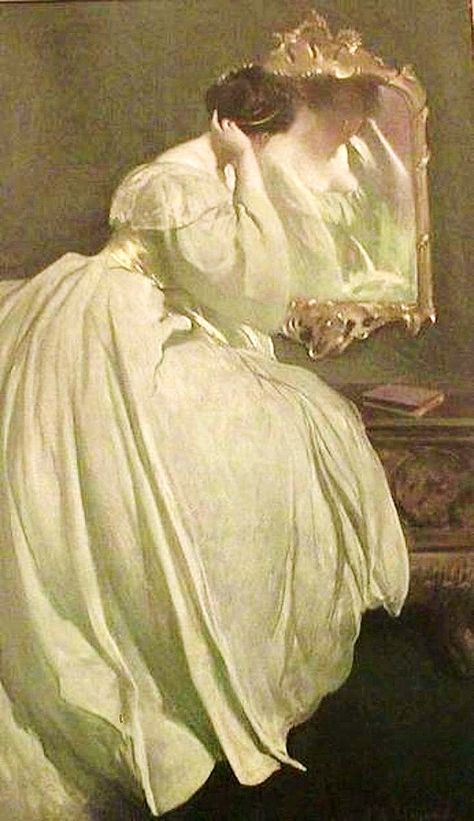 "Lady Before A Mirror" - John White Alexander John White Alexander, Rennaissance Art, Mirror Painting, Classic Paintings, A4 Poster, Victorian Art, Oil Painting Reproductions, Old Paintings, Ethereal Art