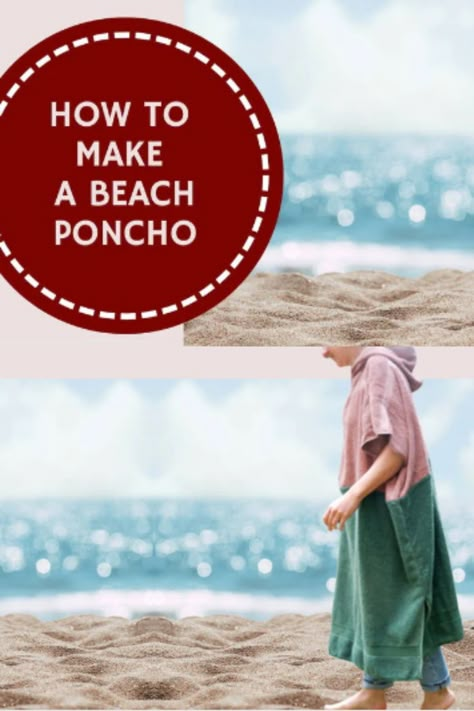 Enjoy this free sewing pattern for a Surf Towel or Hooded Beach Poncho or Changing Poncho however you would like to call it. May this be a never ending summer! Beach Sewing Pattern, Hooded Poncho Pattern, Poncho Diy, Hooded Towel Poncho, Hooded Towel Tutorial, Beach Coverup Pattern, Poncho Pattern Sewing, Poncho With Hood, Sauna Hat