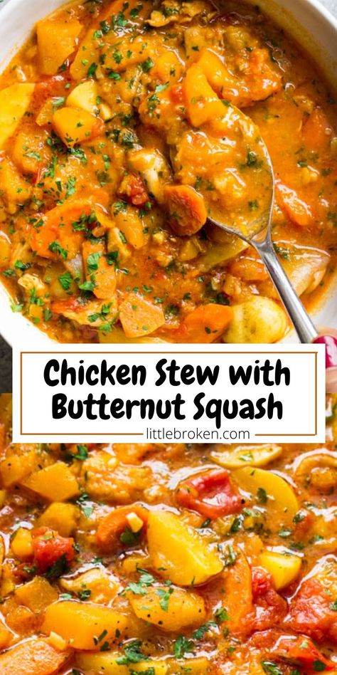 Crockpot Chicken And Butternut Squash, Crockpot Chicken Butternut Squash, Chicken Squash Crockpot Recipes, Chicken Soup With Squash, Squash And Chicken Soup, Fall Soups And Stews Butternut Squash, Butternut Squash Stew Crockpot, Butternut Squash Chicken Slow Cooker, Butternut Squash Chicken Recipe