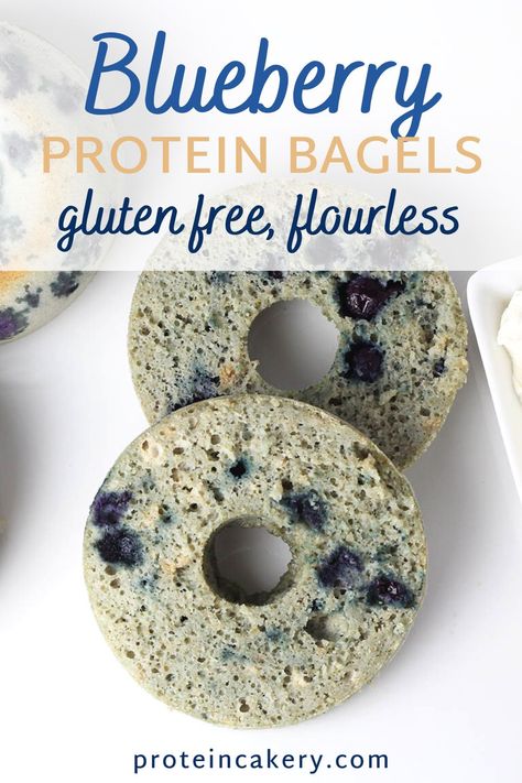 An easy recipe for delicious, high-protein, gluten-free blueberry bagels. These homemade bagels are a great high protein breakfast idea! Made with protein powder. Blueberry Protein Bread, Protein Powder Bagels, Protein Bagel Recipe, Protein Breads, Devotion Protein, Bagel Calories, Protein Bagels, Protein Bread Recipe, Easy Protein Snacks