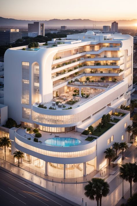 Hotel architecture, modern buildings, architectural visualization Best Hotel Design Architecture, Luxury Hotel Exterior, High Tech Mansion, Luxury Hotel Building, Futuristic Apartment Building, Sole Custody, Futuristic Hotel Exterior, Luxurious Mansions, Mansion Aesthetic