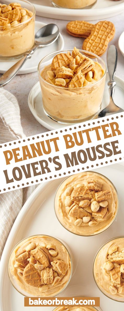 Peanut Butter Cheesecake Mousse, Peanut Butter Dessert Cups, Peanut Butter Mousse Recipes, Peanut Butter Pastries, Moose Recipes Desserts, Fancy Easy Desserts, Peanut Butter Cup Desserts, Fluffernutter Dessert, Peanut Butter Moose