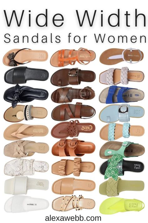 Wide Width Flat Sandals for Women in Neutrals and Colors - A curated collection of wide width sandals by Alexa Webb White Slides Sandals, Alexa Webb, Neutral Sandals, Flat Sandals For Women, Wide Sandals, Black Sandals Flat, Pretty Sandals, Wide Width Sandals, Dressy Sandals