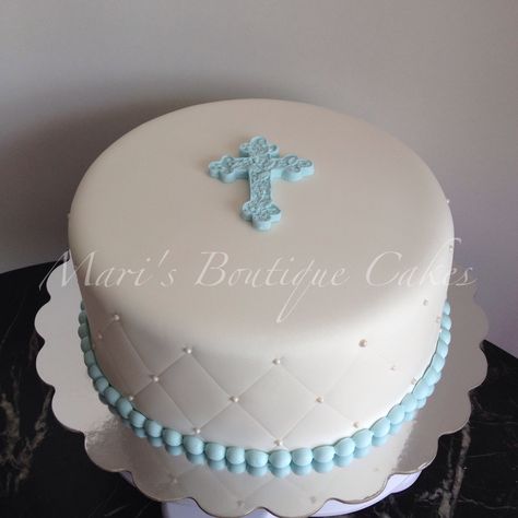 First Communion Cake - by Mari's Boutique Cakes Baptismal Cake Boy, Baptismal Cake Boy One Layer, Boys First Communion Cakes, Baptismal Cake, First Communion Cakes, Cake Boy, Boys First Communion, First Communion Cake, Special Cakes