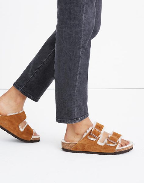 Product Pick of the Week Shearling Birkenstock Outfit, Birkenstock Suede Arizona, Birkenstock Shearling, Birkenstock Suede, Comfy House, Birkenstock Outfit, Long Floral Skirt, European Shoes, Double Strap Sandals