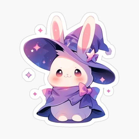 Purple Cute Stickers, Bunny Witch, Unicorn Bunny, Reaper Drawing, Bunny Kawaii, Magic Rabbit, Happy Rabbit, Magic Stickers, Purple Bunny