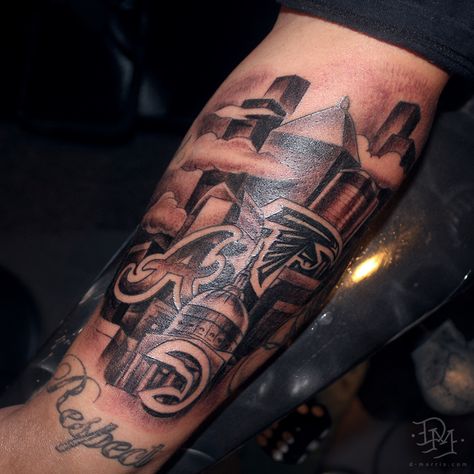 Atlanta Braves Tattoo Ideas, Atlanta Tattoo Ideas For Men, Atlanta Tattoo Ideas, Braves Tattoo, Atl Tattoo, Black Male Tattoos Forearm, Atlanta Braves Tattoo, Atlanta Falcons Tattoo, Atlanta Falcons Svg Free