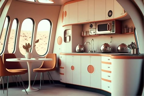 Retrofuture Interior, Space Age Interior, Futuristic Places, 70s Interior, Spaceship Interior, Retro Interior Design, Retro Interior, Retro Futuristic, Futurism