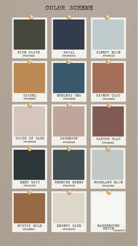 House Decor Color Palettes, Home Interior Design Paint Color Schemes, Washington Color Palette, Soft Earth Tone Color Palette, Bedroom Inspo Color Schemes, Home Decorating Color Palettes, Sage Terracotta Navy Color Palette, Craftsman Home Color Palette, Clay And Navy Color Palette