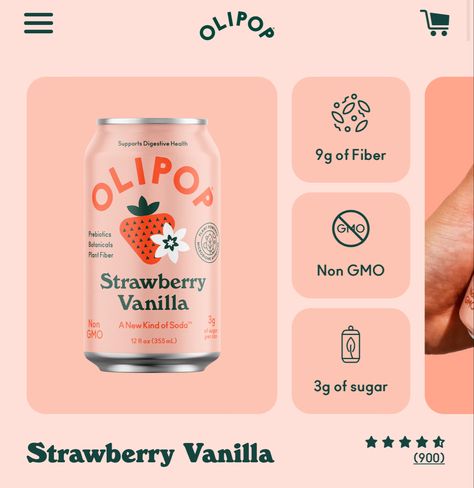 OLIPOP - Strawberry Vanilla Sparkling Tonic, Healthy Soda, Prebiotic Soft Drink Ollie Pop Soda, Pop Drink, Healthy Soda, Strawberry Soda, Soda Brands, Healthy Strawberry, Strawberry Juice, Drinks Brands, Drinks Design