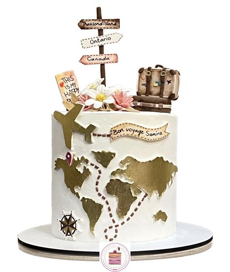 Travel Birthday Cake Ideas, Travel Themed Birthday Cake, Travel Cake Ideas Birthdays, Welcome Home Cakes, Airplane Birthday Cakes, Map Cake, Farewell Cake, Cake Wallpaper, Travel Cake