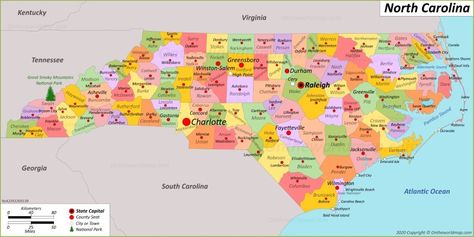 Map Of North Carolina, North America Continent, Highway Map, Tennessee Map, Us State Map, North Carolina Coast, North Carolina Map, World Maps, Tourist Map