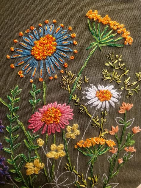 Indian Paintbrush Embroidery, Hand Stitch Projects, Ways To Use Embroidery, Large Embroidered Flowers, Flower Embroidery Techniques, Slow Stitching Flowers, Floral Embroidery Stitches, What To Do With Finished Embroidery, Embroidery On Clothes Ideas