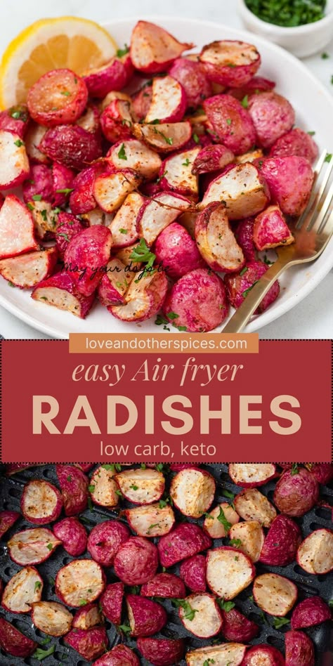 Ways To Cook Radishes, Cooked Radishes Like Potatoes, Best Radish Recipes, Low Carb Air Fryer Vegetables, What To Make With Radishes, Air Fry Radishes, Radish Recipes Air Fryer, Fried Radishes Like Potatoes, Radishes In Air Fryer