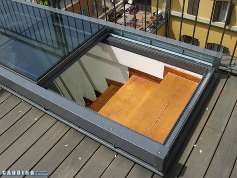 Flat Roof Lights, Ombra Pergola, Flat Roof Skylights, Roof Skylight, Roof Hatch, Rooftop Terrace Design, Rooftop Design, Roof Lantern, Steel Roofing