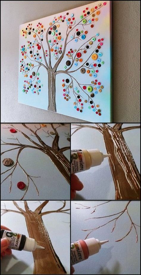 40 Extraordinary DIY Button Craft Ideas - Bored Art Tree With Buttons, Diy Button Crafts, Button Tree, Wall Art Crafts, Metal Tree Wall Art, Diy Buttons, Craft Night, Button Art, Button Crafts