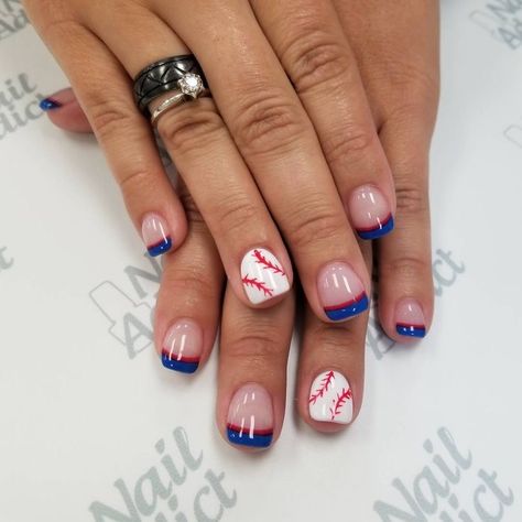 Phillies Nail Art, Phillies Nails Ideas, Nail Designs Baseball, Baseball Inspired Nails, Cubs Nails Baseball, Angels Baseball Nails, Baseball Nail Art Designs, Baseball Pedicure Ideas, Simple Baseball Nails