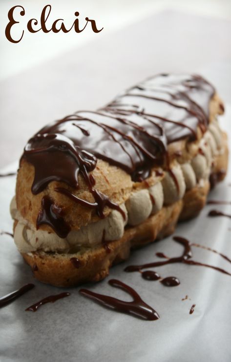 Recipe for Coffee Cream filled Eclairs with Kahlua Chocolate Glaze. A decadent Eclair with coffee whipped cream and a Kahlua infused chocolate glaze. Flavored Whipped Cream, Eclair Recipe, Breakfast And Brunch, Coffee Cream, Chocolate Glaze, Sweet Pastries, Eat Dessert First, Cream Puffs, Eclairs