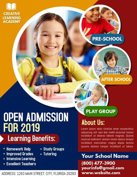 school, educational templates, school admission, open admission flyer, learning flyers, open admission, kids learning, children's education, math, reading, school flyers. School Flyer Design, School Poster Ideas, Poster Education, School Promotion, Reading School, School Advertising, School Brochure, Admissions Poster, Education Poster Design