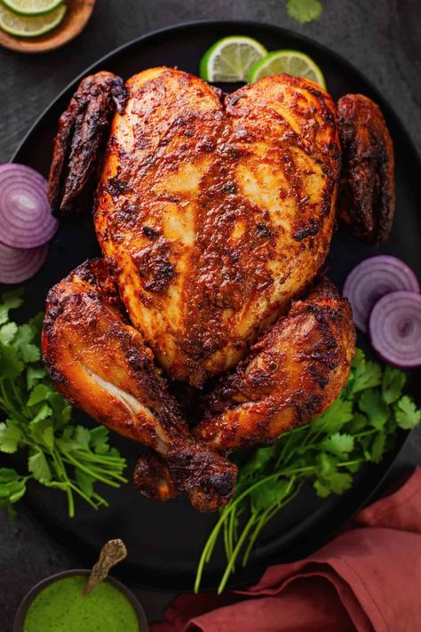 Air Fryer Whole Tandoori Chicken - Sinfully Spicy Tandoori Chicken Recipe Indian, Tandoori Chicken Marinade, Chicken In The Air Fryer, Tandoori Marinade, Tandoori Paste, Chicken Tandoori, Ayam Bakar, Tamarind Chutney, Chicken Masala