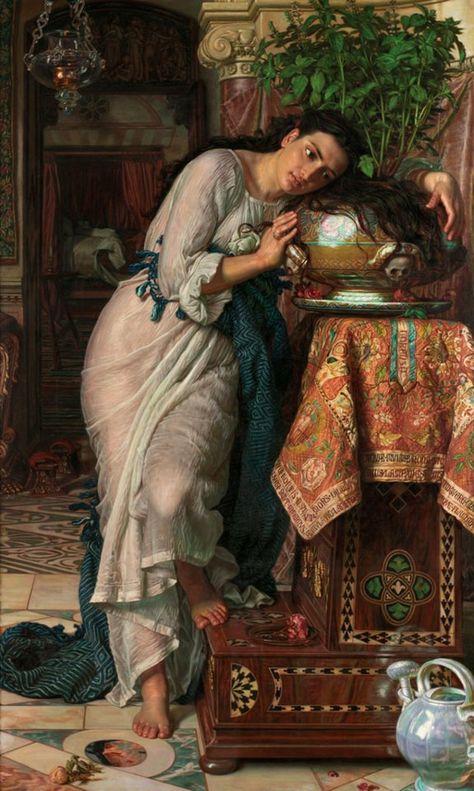 William Holman Hunt Isabella and the Pot of Basil 1866–1868, retouched 1886 oil on canvas Pre Raphaelite Paintings, Pre Raphaelite Brotherhood, Pre Raphaelite Art, Dante Gabriel Rossetti, Galleria D'arte, John Everett Millais, John William Waterhouse, Stil Boho, Pre Raphaelite