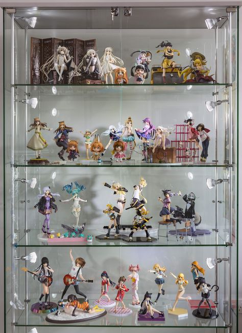 Display Figures Ideas, Anime Figurine Collection Room, Figurine Display Case, Anime Display Case, Anime Figures Collection Display Shelf, Anime Figure Shelf Display, Anime Collection Display, Anime Figures Display, Figure Shelf Display