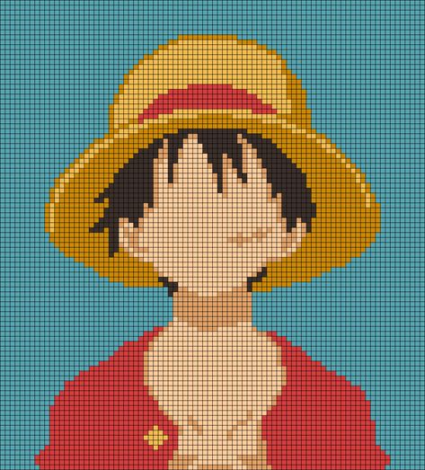 Alpha pattern #167899 Dragon Ball Z Alpha Pattern, Luffy Graph Pattern, Luffy Alpha Pattern, One Piece Tapestry Crochet, Alpha Patterns Knitting, Cross Stitch One Piece, Anime Crochet Tapestry Pattern, One Piece Grid Pattern, Anime Tapestry Crochet Patterns