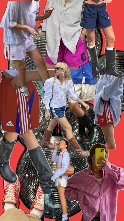 Adidas shorts outfit with boots Shorts Outfit With Boots, Adidas Shorts Outfit, Outfit With Boots, Shorts Outfit, Adidas Shorts, Adidas, Collage, Boots