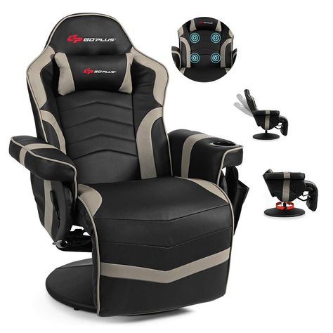 PRICES MAY VARY. ♔【PREMIUM MATERIAL & SIZE】- Massage gaming chair is made of premium PU leather and high resilience sponge, which bring more comfortable experience. Breathable, water-resistant and easy cleaning. Overall dimension is 31.5" x 31.5" x 42" , Size of backrest is 24" x 28, Size of seat is 22" x 19.5", Size of armrest is 21.5" x 5.5", Size of side pouch is 7.5" x 7.5". The weight capacity up to 300 lbs ♔【EIGHT MASSAGE MODES】 - POWERSTONE gaming recliner with 4 massage spots, 2 on the b Massage Office Chair, Massage Place, Sport Chair, Racing Chair, Races Style, Massage Chairs, Theater Seating, Home Theater Seating, Computer Chair