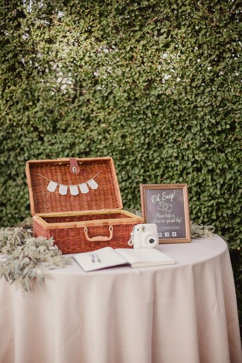 Polaroid guestbook station | Image by Shaun Menary Photography Small Wedding Ideas Decoration, Diy Reception, Vintage Shabby Chic Wedding, Polaroid Wedding, Polaroid Guest Book, Wedding Backyard Reception, Cottage Wedding, Guest Book Table, Surprise Wedding