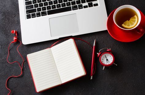 Red Notebook, About Blank, Simply Red, Notebook Computer, Computer Laptop, Business School, Premium Photo, Laptop Computers, Cup Of Tea