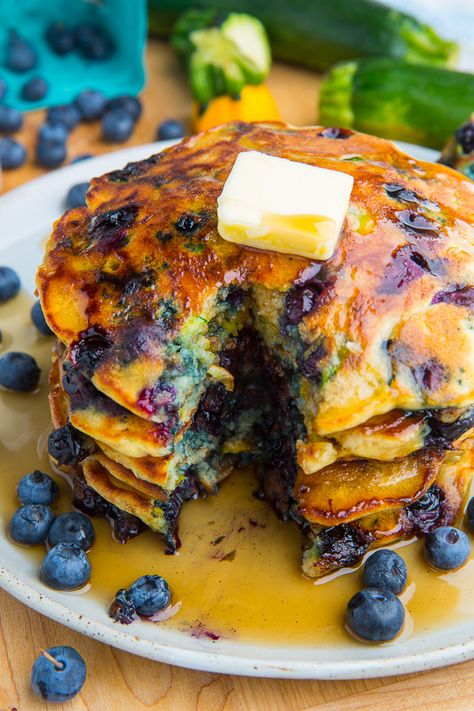 Blueberry Zucchini Pancakes Healthy Veggie Pancakes, Zucchini Pancakes Recipe, Wic Recipes, Veggie Pancakes, Blueberry Zucchini, Dutch Babies, Sour Milk, Closet Cooking, Zucchini Pancakes