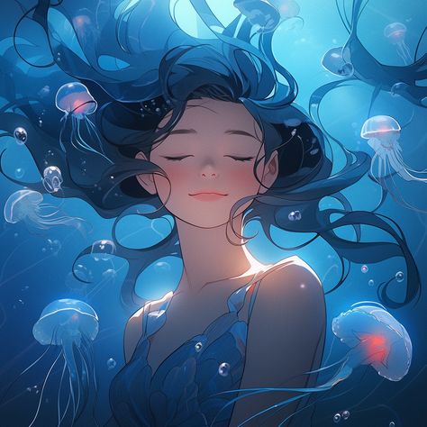 #jellyfish #woman #ocean #swimming #digitalart #fantasy #art #illustration #artwork #artist #mermaid #jellyfishart #fantasyart #illustrationart #artworkart #artistsoninstagram #creative #imagination #inspiration #serenity #peaceful #underwater #marinelife Black Woman Underwater, Jellyfish Girl Drawing, Girl Underwater Drawing, Underwater Hair Drawing, Hair Underwater Drawing, Hair Floating In Water, Ocean Drawing Underwater, Jellyfish Woman, Diver Drawing