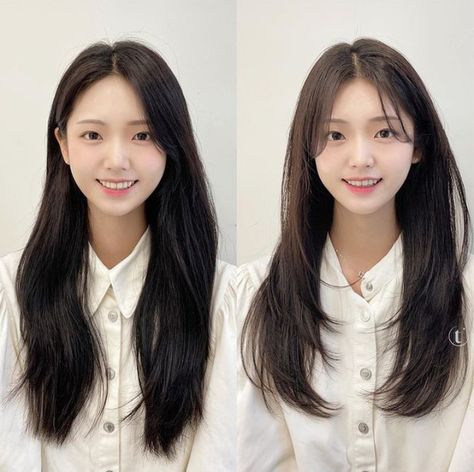 Front Haircut For Long Hair Round Face, Asian Haircut Round Face, Korean Straight Hair, Asian Long Hair Cuts With Layers, Layered Hair Korean, Hairstyles Tutorials Step By Step, Korean Long Layered Haircut, Korean Haircut Long, Korean Long Hair