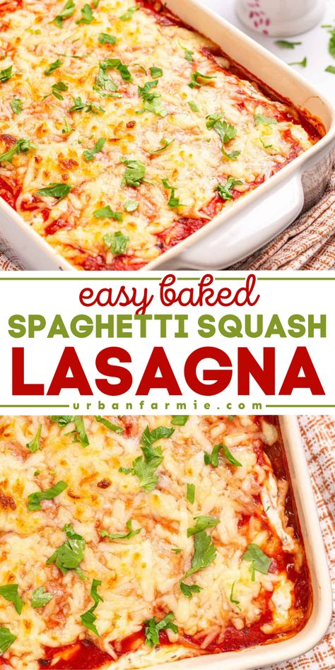 Try this Easy Baked Spaghetti Squash Lasagna for a healthier yummy comfort food! Tender spaghetti squash is layered with rich ricotta, mozzarella, and aromatic herbs, making it a delicious, hearty dinner recipe ready in just 45 minutes! Squash Spaghetti Recipes, Simple Vegetarian Dinner Ideas, Simple Vegetarian Dinner, Italian Vegetarian Recipes, Dinners For Beginners, Pizza Pasta Salad, Healthy Squash Recipes, Easy Baked Spaghetti, Pot Pasta Recipes