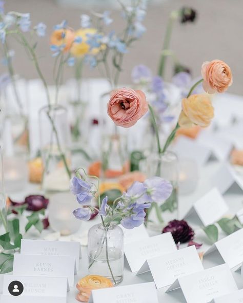 Whimsical Wildflower Wedding, Pastel Table Setting, Summer Floral Wedding, Spring Wedding Florals, Bud Vases Wedding, Wild Flower Arrangements, Floral Frogs, Wildflower Theme, Wedding Color Schemes Spring