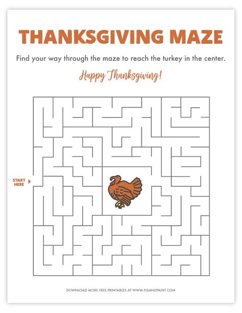 Free Printable Thanksgiving Maze - Thanksgiving Games and Activities Thanksgiving Games For Adults, Fun Thanksgiving Games, Games Thanksgiving, Free Printable Thanksgiving, Thanksgiving Games For Kids, Thanksgiving Worksheets, Free Thanksgiving Printables, November Activities, Activities Printable